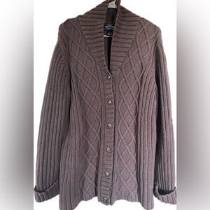 Sonoma Brown Cable Knit Button down Cardigan Sweater. Women's size Large